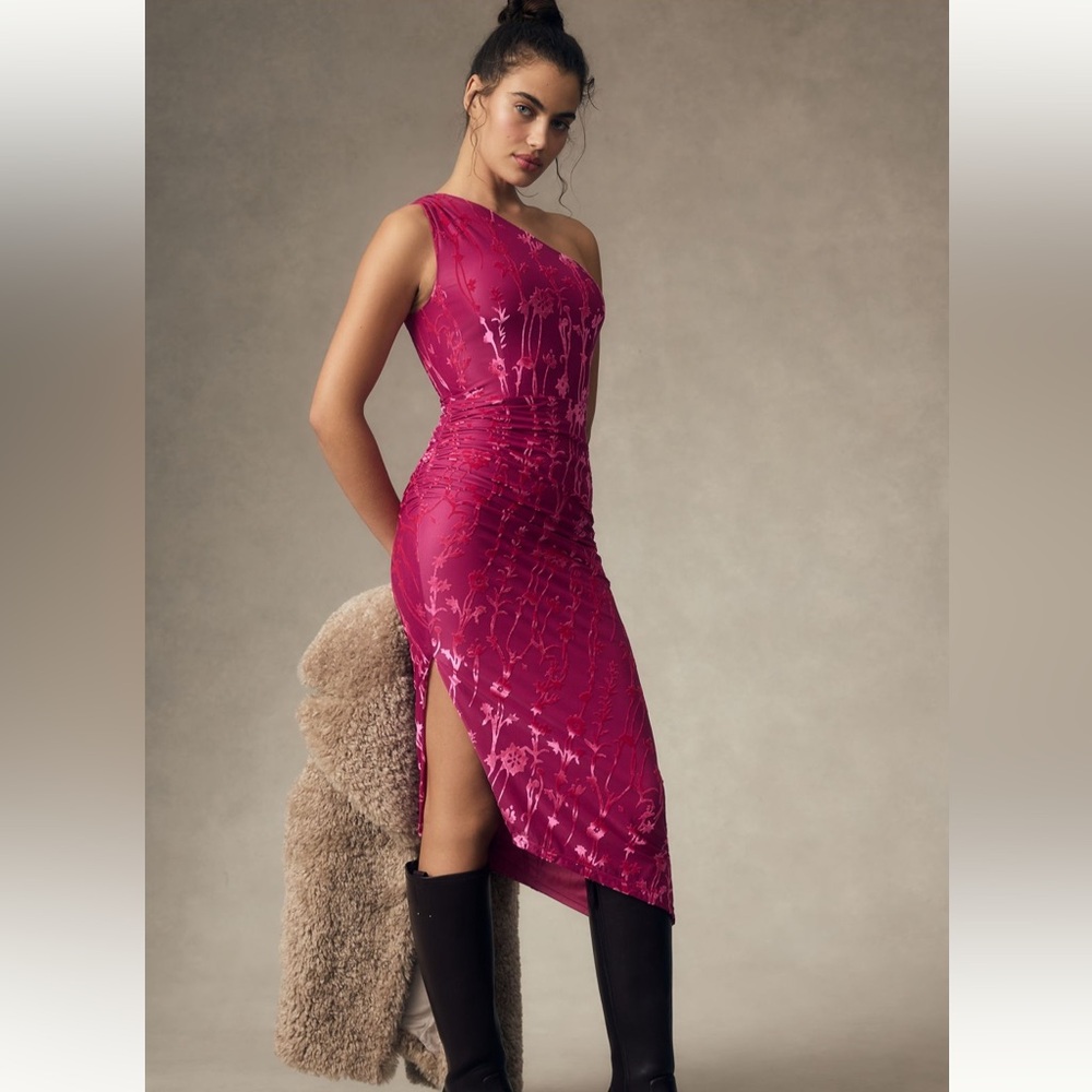 NWT Anthropologie One-Shoulder Velvet Dress